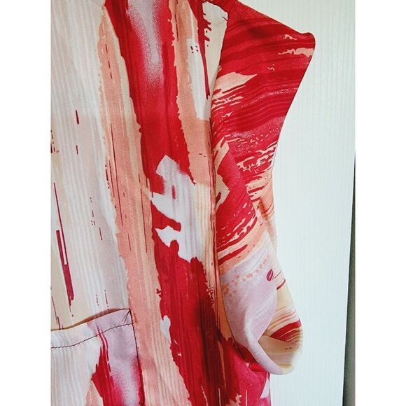 Hale Bob M Top Peach Orange SS Angle Top Shirt Blouse Pocket Chiffon - Picture 3 of 6